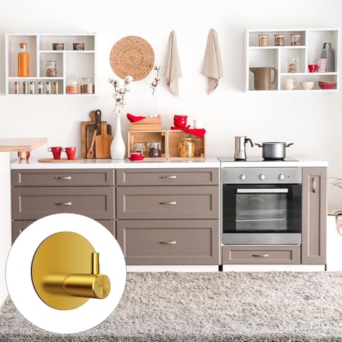 HASTHIP® 4PCS Self Adhesive Wall Hooks Golden Stainless Steel Utility 0.5 Inch Round Rust-Proof Waterproof for Bathroom Kitchen Bedroom Door Back Hanging Bags Hats Towels Keys HASTHIP® 4PCS Self Adhesive Wall Hooks Golden Stainless Steel Utility 0.5 Inch Round Rust-Proof Waterproof for Bathroom Kitchen Bedroom Door Back Hanging Bags Hats Towels Keys